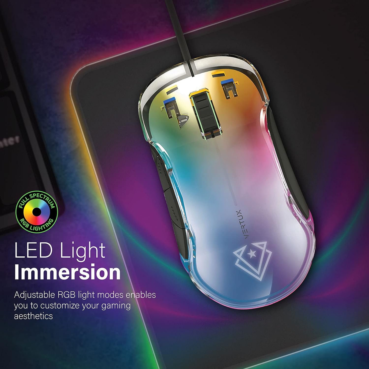 Vertux Phoenix Gaming Mouse Transparent Top Cover 12000 DPI Optical Sensor for High Precision Non-Slip Grid 5 Programmable Buttons 20 Million Clicks 1000 Hz Polling Rate Vertux Phoenix Gaming Mouse Transparent Top Cover 12000 DPI Optical Sensor for High Precision Non-Slip Grid 5 Programmable Buttons 20 Million Clicks 1000 Hz Polling Rate